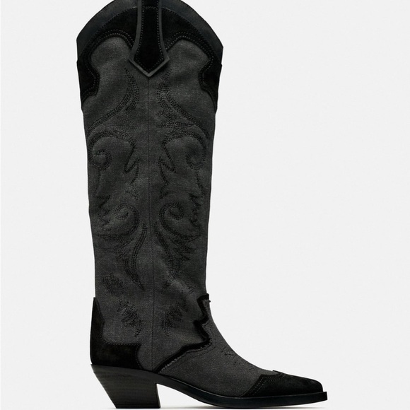 ZARA HEELED EMBROIDERED
COWBOY BOOTS BLACK - Picture 1 of 2